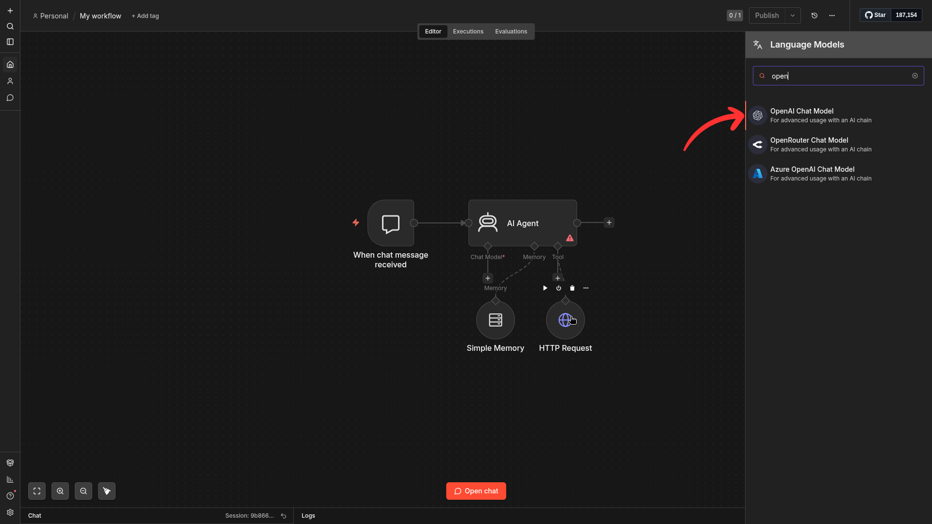 Select OpenAI node