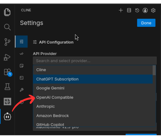Click the API Provider dropdown and choose "OpenAI Compatible" from the list
