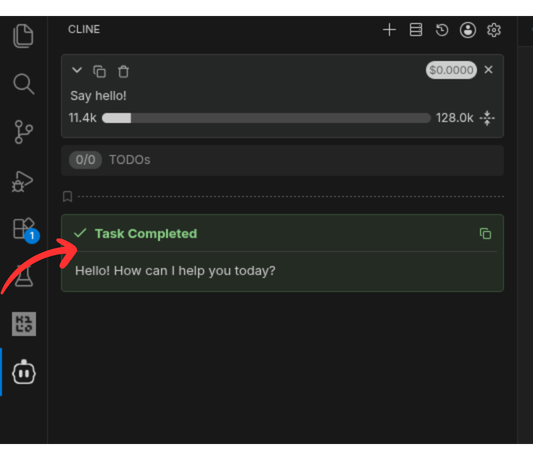 Click Verify to test the connection — a success message confirms Cline is connected to Lunos